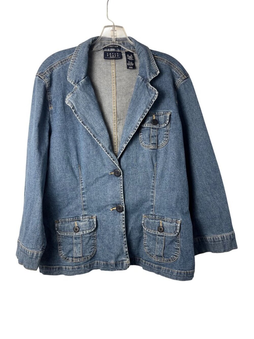 Vintage Crazy Horse Liz Claiborne Womens XL Denim Blazer Jacket Stretch Jean Y2K